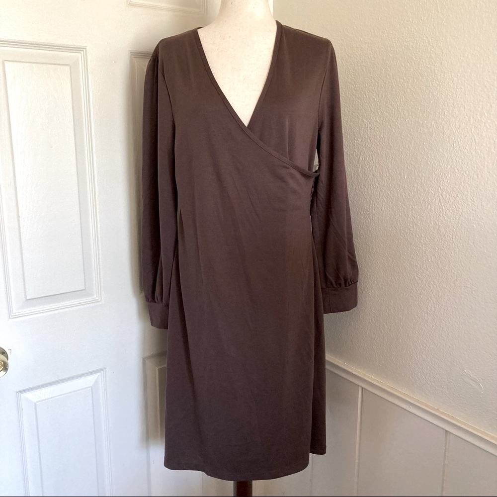 F.L.P. | Brown Long Sleeve Midi Wrap Dress - Large